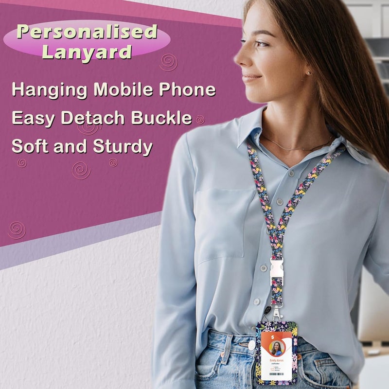 Boutilon ID Badge Holder with Lanyard,Retractable ID Badge Card Holders Detachable Neck Lanyard Strap with Badge Reel and Vertical ID Holder for Nurse Students Teachers Office Staff(Flower Blooming) - Image 4